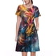 thumbnail image 1 of Easygdp Vibrant Rooster Painting para Vestido Transpirable de Mujer, Vestido Suelto de Manga Corta con Pliegues y Bolsillos para el Verano, 1 of 6