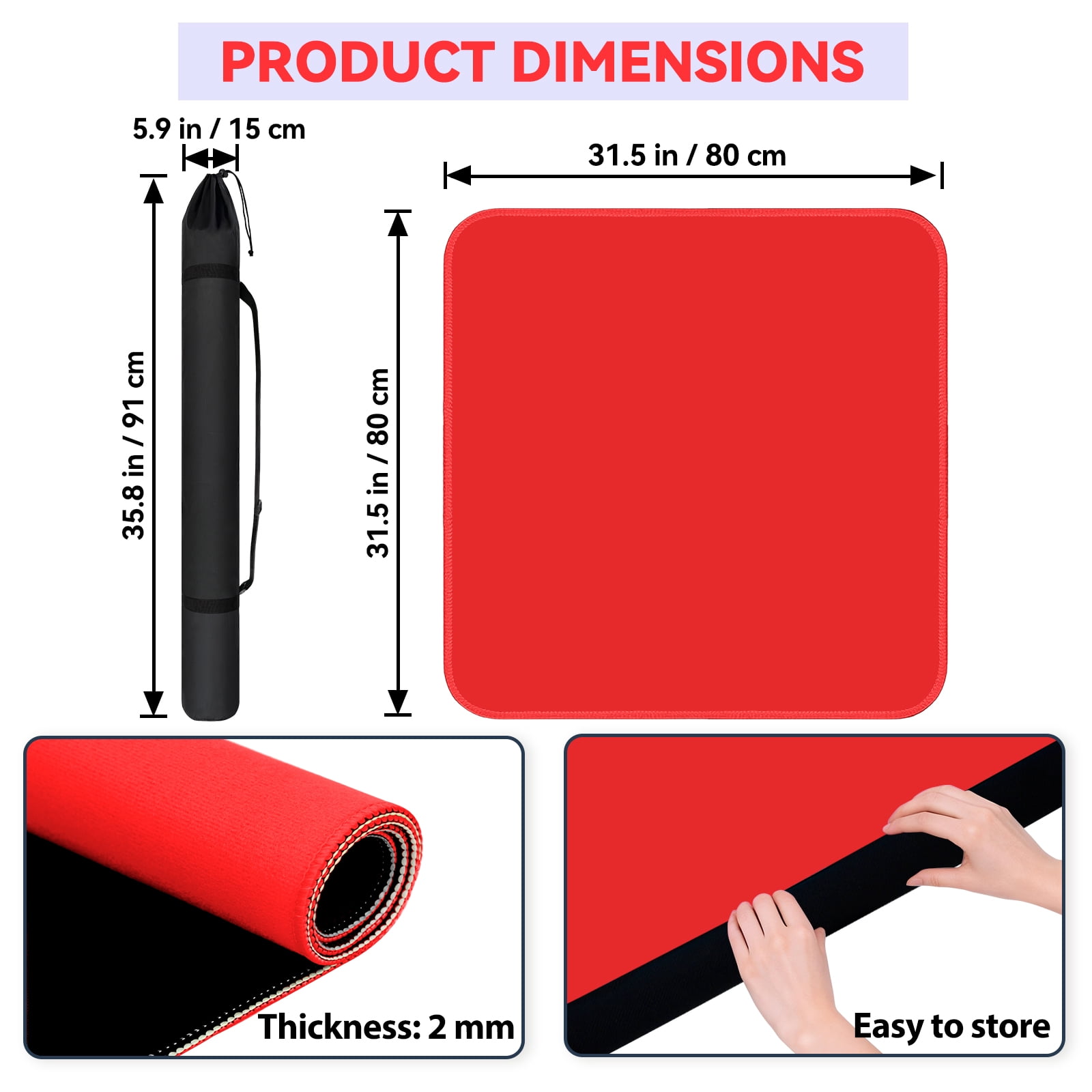 AzulHome Classic Anti-Slip Noise Reducing Game Mat - Mahjong, Poker, Cards Table Cover with Portable Carry Bag (Red)