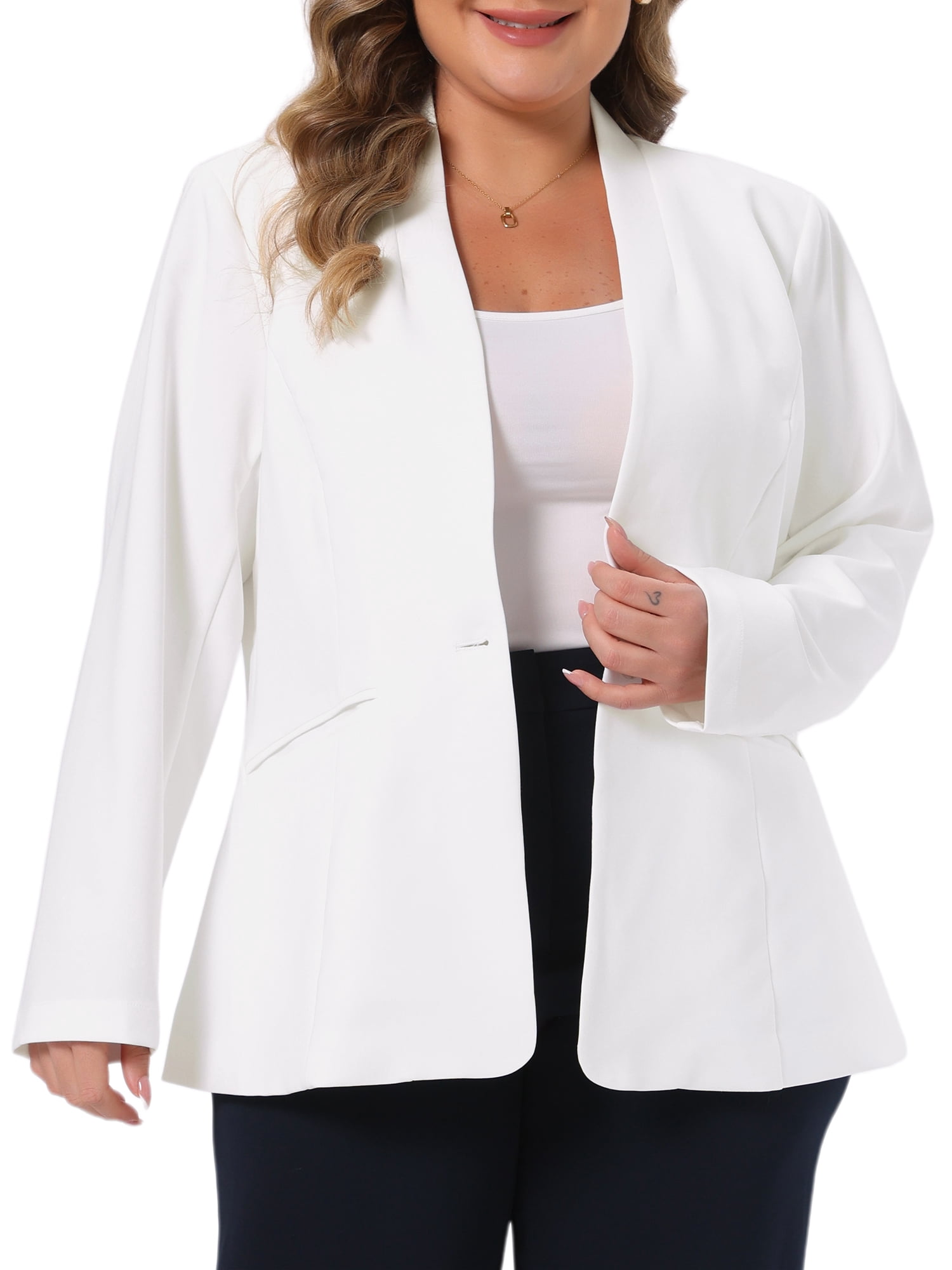 DARING DIVA Women's Plus Casual Blazer Business Open Front Work Office Jacket 2X White