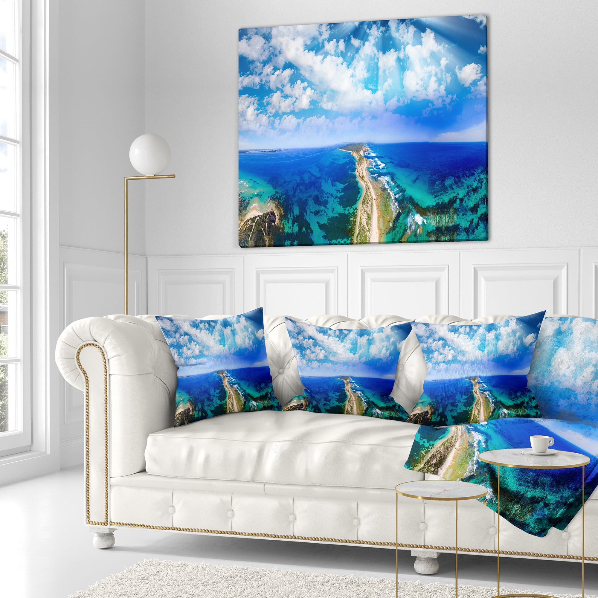 Designart Blue Fort Nepean Road from Helicopter - Landscape Printed Throw Pillow - 16x16