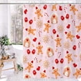 thumbnail image 3 of Pink Christmas Shower Curtain, Xmas Cartoon Cute Gingerbread Man House Snowflake Winter New Year Holiday Bathroom Curtain Waterproof Fabric Machine Washable with Hooks, 72" Wx72 L, 3 of 6