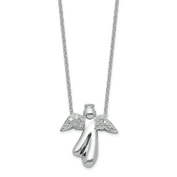 925 Sterling Silver Rhodium-Plated Diamond Angel Necklace 18 Inch
