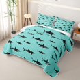thumbnail image 3 of Manfei Cartoon Shark Bed Spread Queen, Sea Animal Queen Coverlet Set, Cyan Black, 3 Pieces, 1 Quilt and 2 Pillowcases, 3 of 7