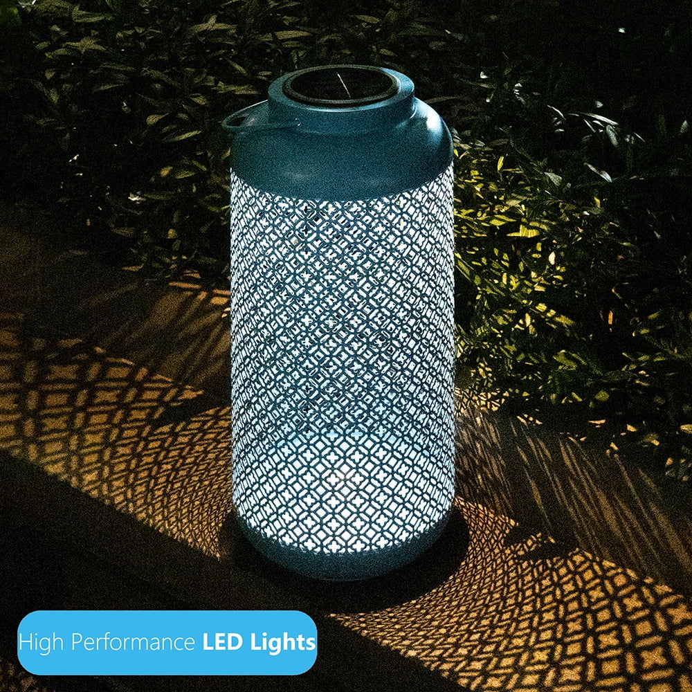 Abble Outdoor Solar Lantern Light Metal Decorative Light Patio Garden Lantern with Hollowed-Out Design Hanging Lantern- Aqua