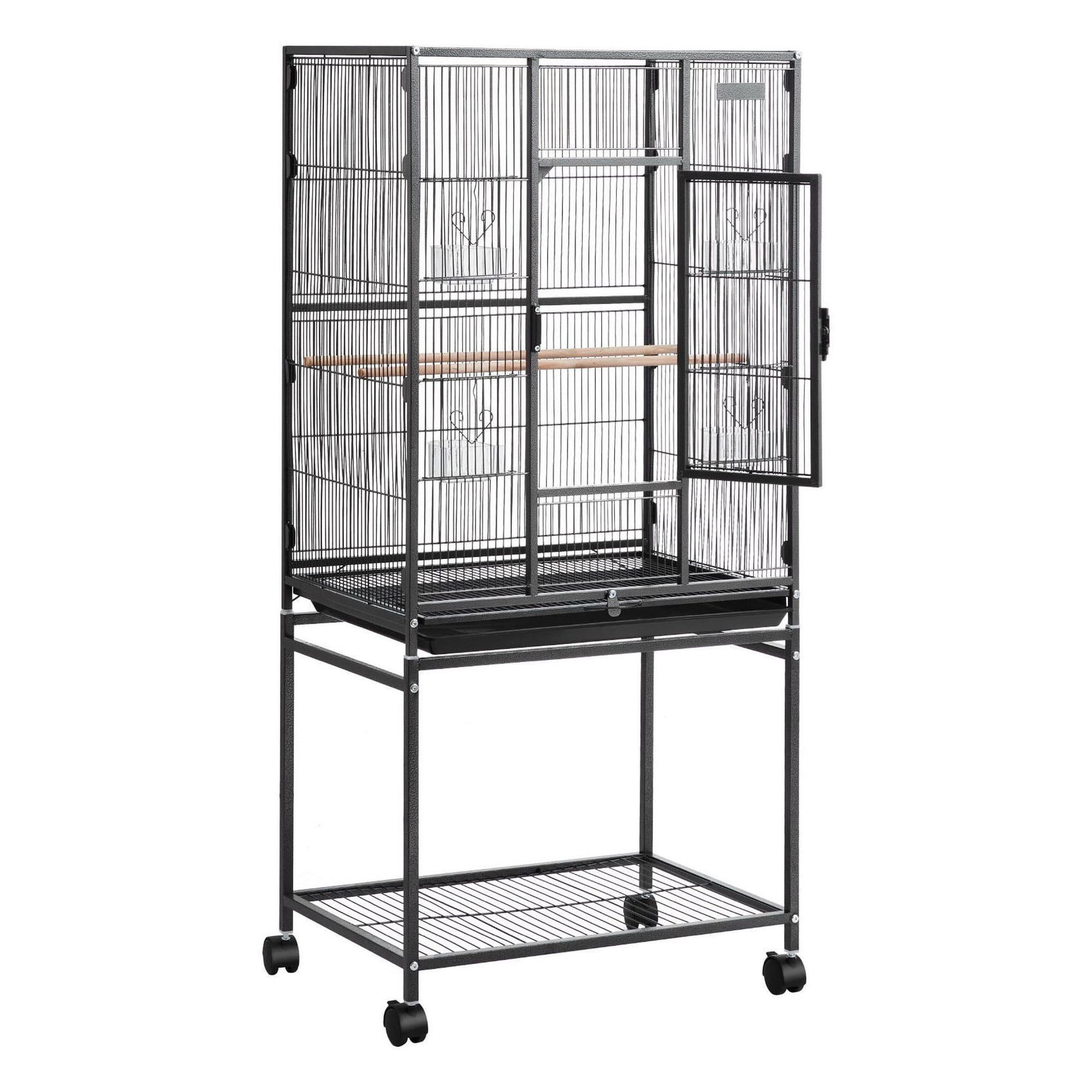 Bird Cage 24.6x16.7x53.9 inch Wrought Iron Flight Cage for Parrots, Cockatiels, Budgies, Canaries, Conures - with Perches, Tray & Casters
