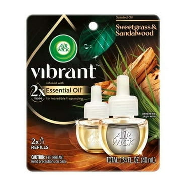 Air Wick Vibrant Plug-In Scented Oil Air Freshener Warmer Refills, Sweetgrass and Sandalwood, 2 Count