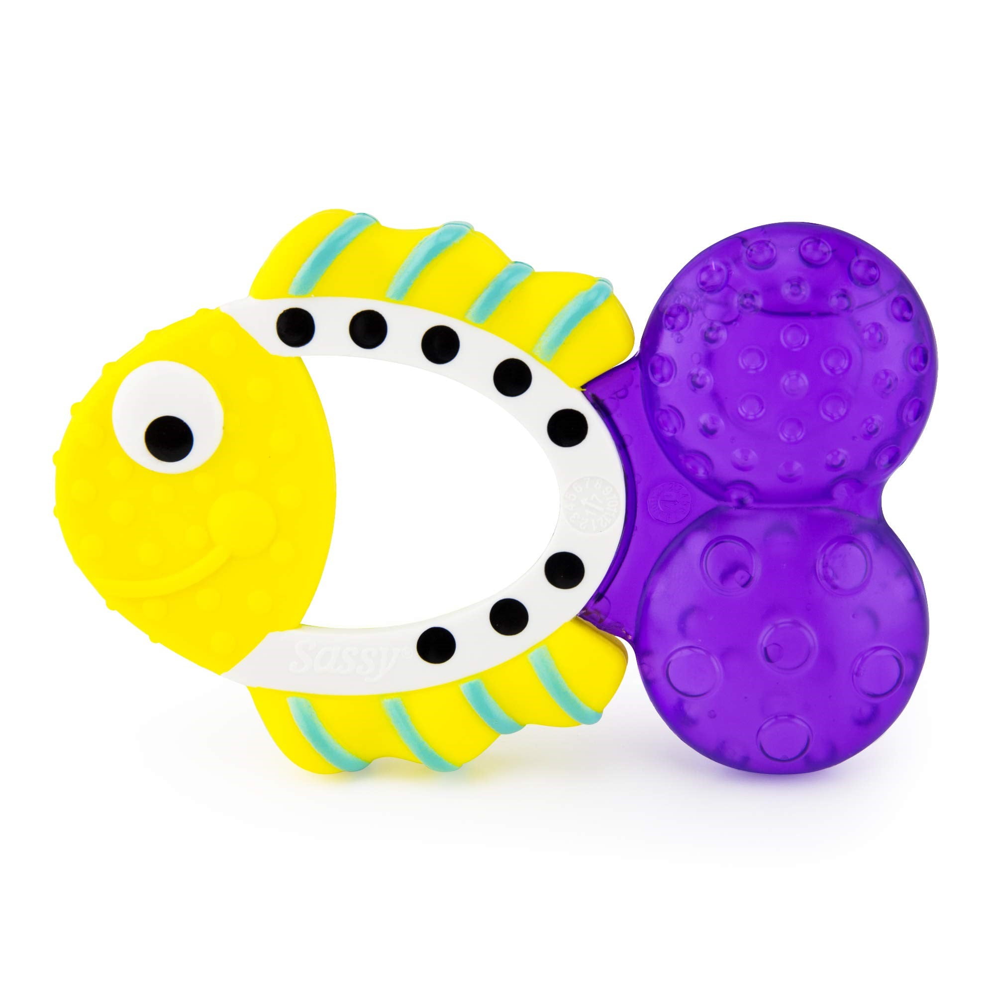 Sassy Teething Tail Fish Baby Sore Gums Texture Water Fill Easy Grip Teether 3+m