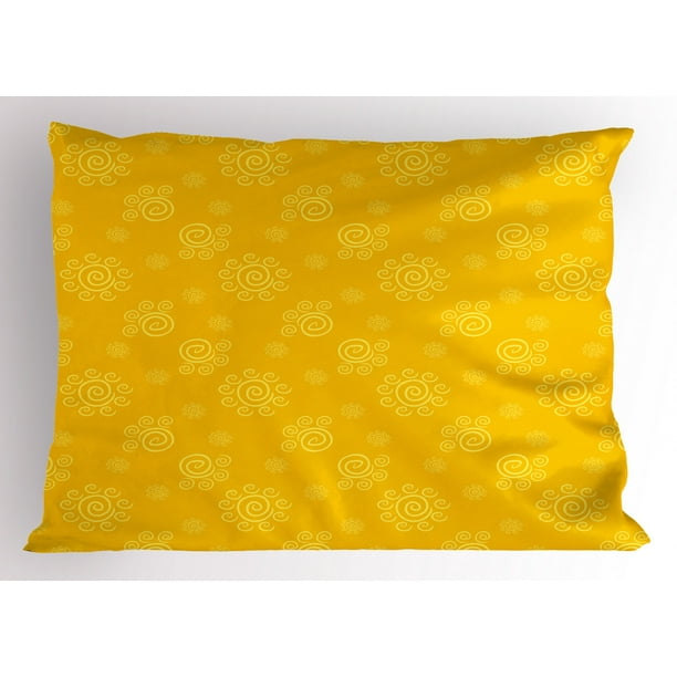 Yellow Pillow Sham Sun Solar Hand Drawn Style Pattern with Little