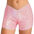 thumbnail image 2 of TiaoBug Women Sequin Mini Glitter Shorts 80S Fancy Dress Gothic Party Skirt Hot Pants Club Streetwear Pink L, 2 of 6