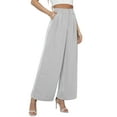 thumbnail image 4 of Uvplove Women's Pocket Wide Leg Trousers Lightweight Pants High Waist Button Loose Trouser Work Casual Business Pants,US Size XX-Large in Grey, 4 of 15