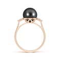 thumbnail image 2 of ANGARA Tahitian Cultured Pearl Ring with Trio Diamonds in 14K Rose Gold for Women | June Birthstone, Birthday, Anniversary, Jewelry Gift for Women | Pearl Ring, 2 of 8