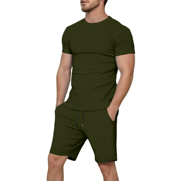 Mens 2 Piece Short Set Vacation Color Block Polo Shirts Bottom Shorts Loose Fit Sport Suits Casual Summer Beach Outfits Green,L
