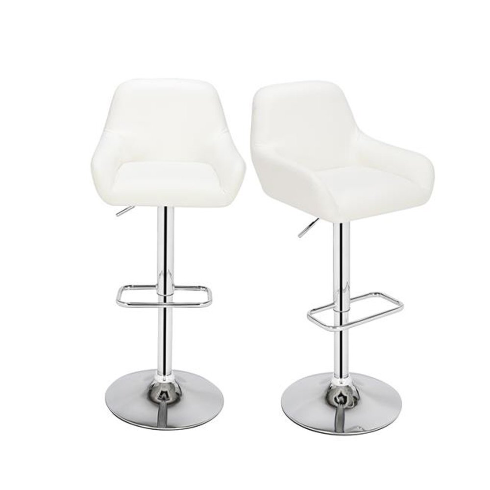 Zimtown Set of 2 White PU Leather Modern Adjustable Swivel Hydraulic
