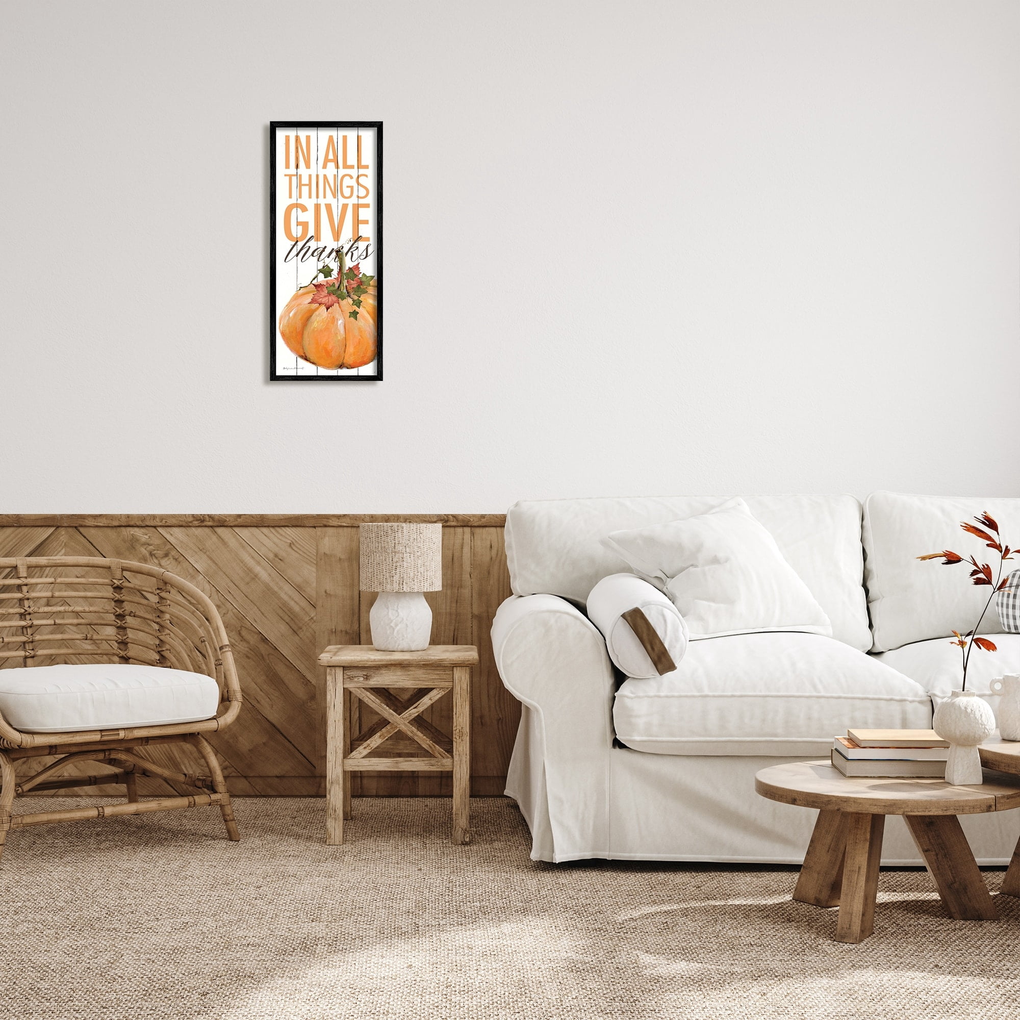 Stupell Industries In All Things Give Thanks Autumn Leaves Pumpkin, 13 x 30, Design by Stephanie Workman Marrott