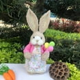 thumbnail image 3 of Easter Decorations Easter Straw Bunny Figurine, 14" Cute Rabbit Holding Carrot Straw Rabbit Decor Statue, Easter Decorations for Home (B), 3 of 6