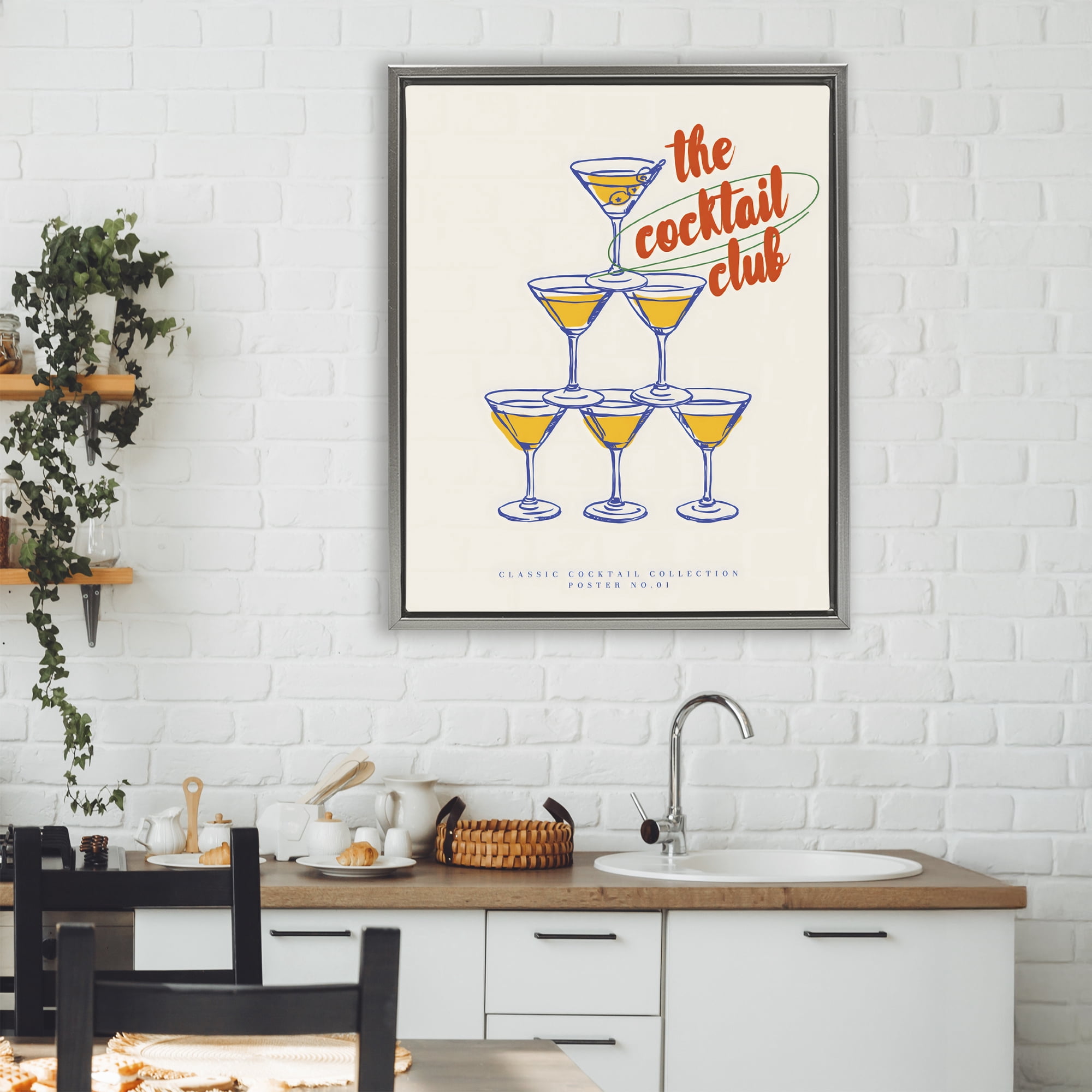 Stupell Industries Tower Toast Cocktail Club Gray Framed Floater Canvas Wall Art, design by The Prints Vibe