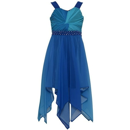 Tween Diva Girls Blue Gathered Bodice Angled Hem Easter Dress 10 ...