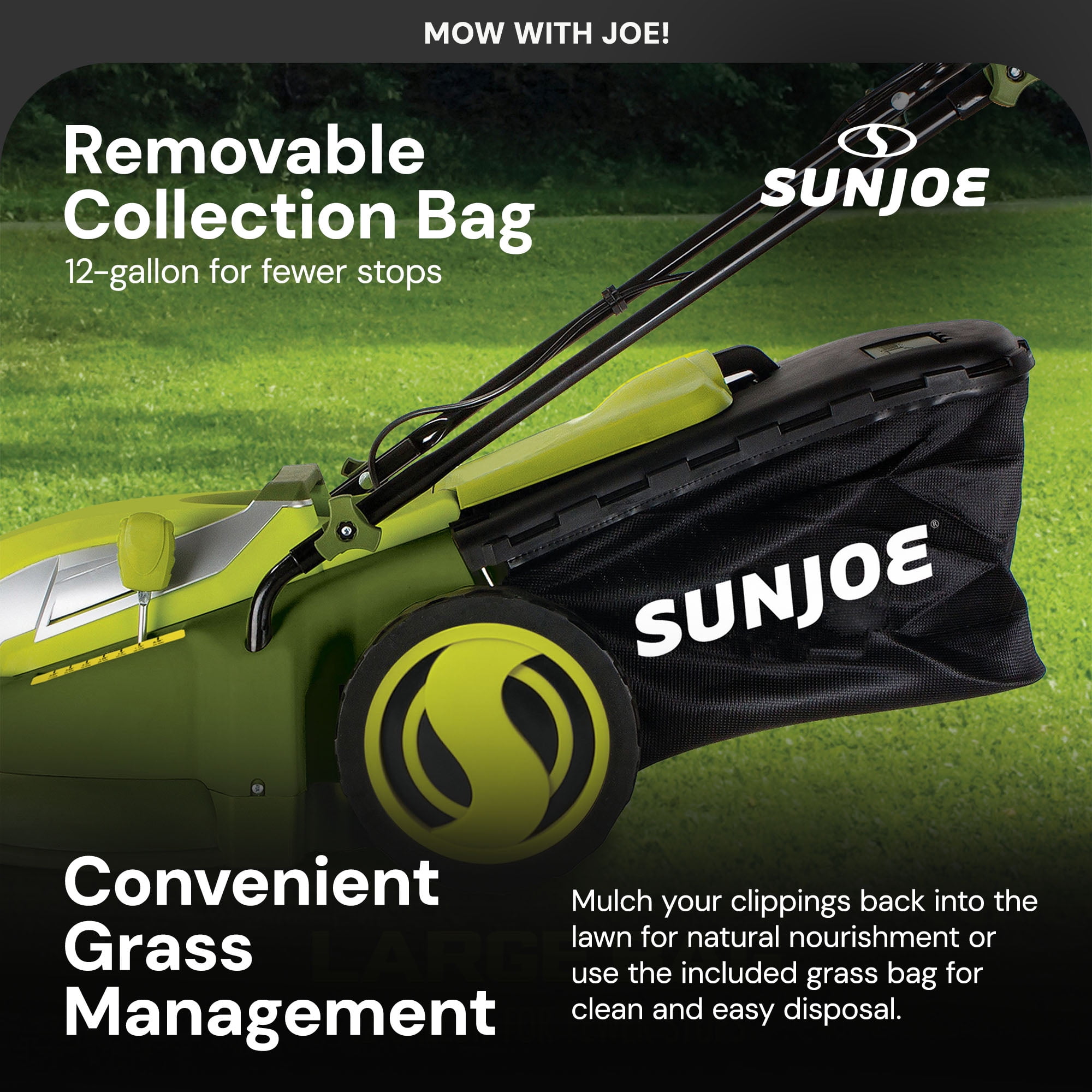 Sun Joe Push Lawn Mower and Mulcher, 17" Electric Walk Behind Grass Cutter, SUJ-MJ403E