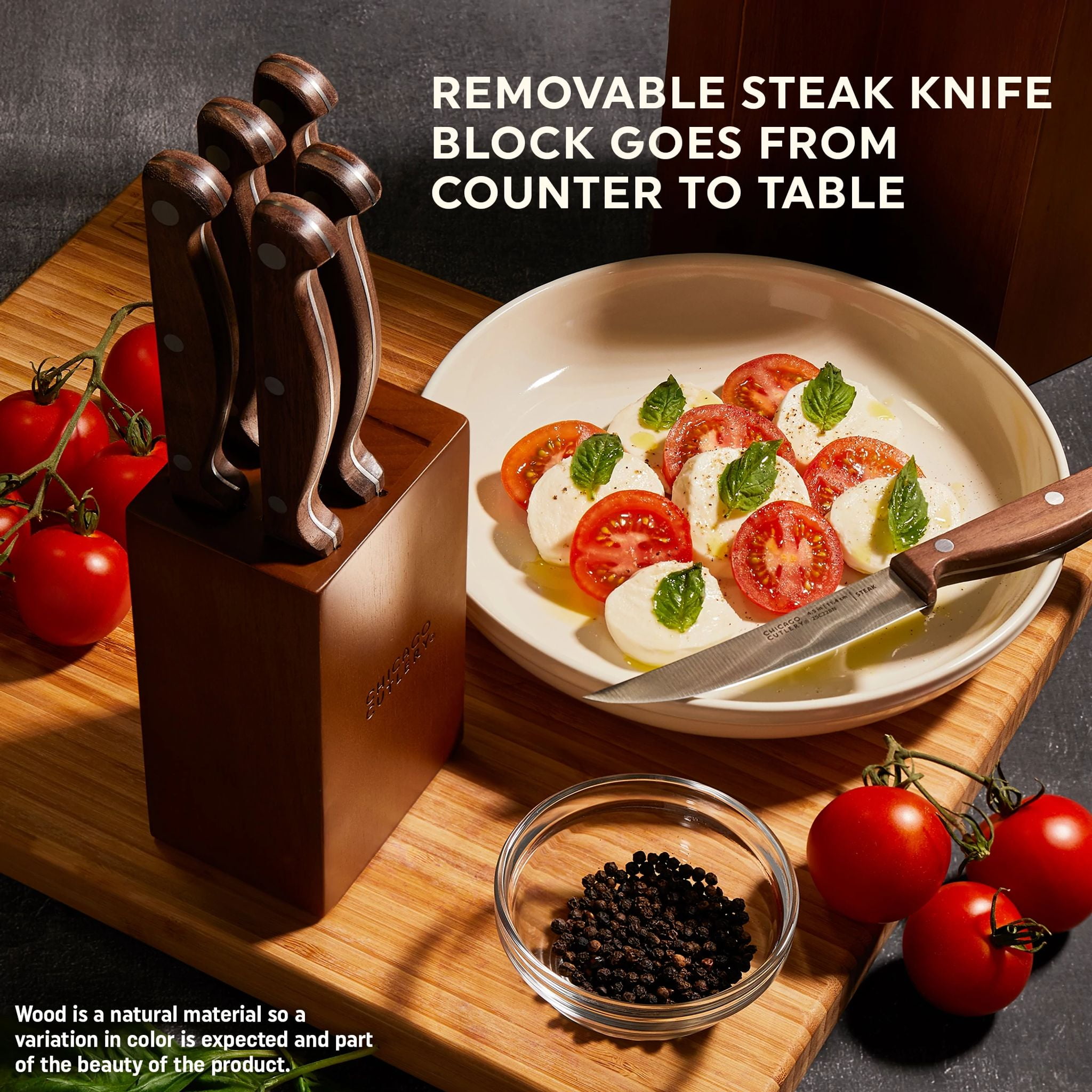 Chicago Cutlery Racine 12-Piece Kitchen Knife Wood Block Set, Stainless Steel Blades with Walnut Handles