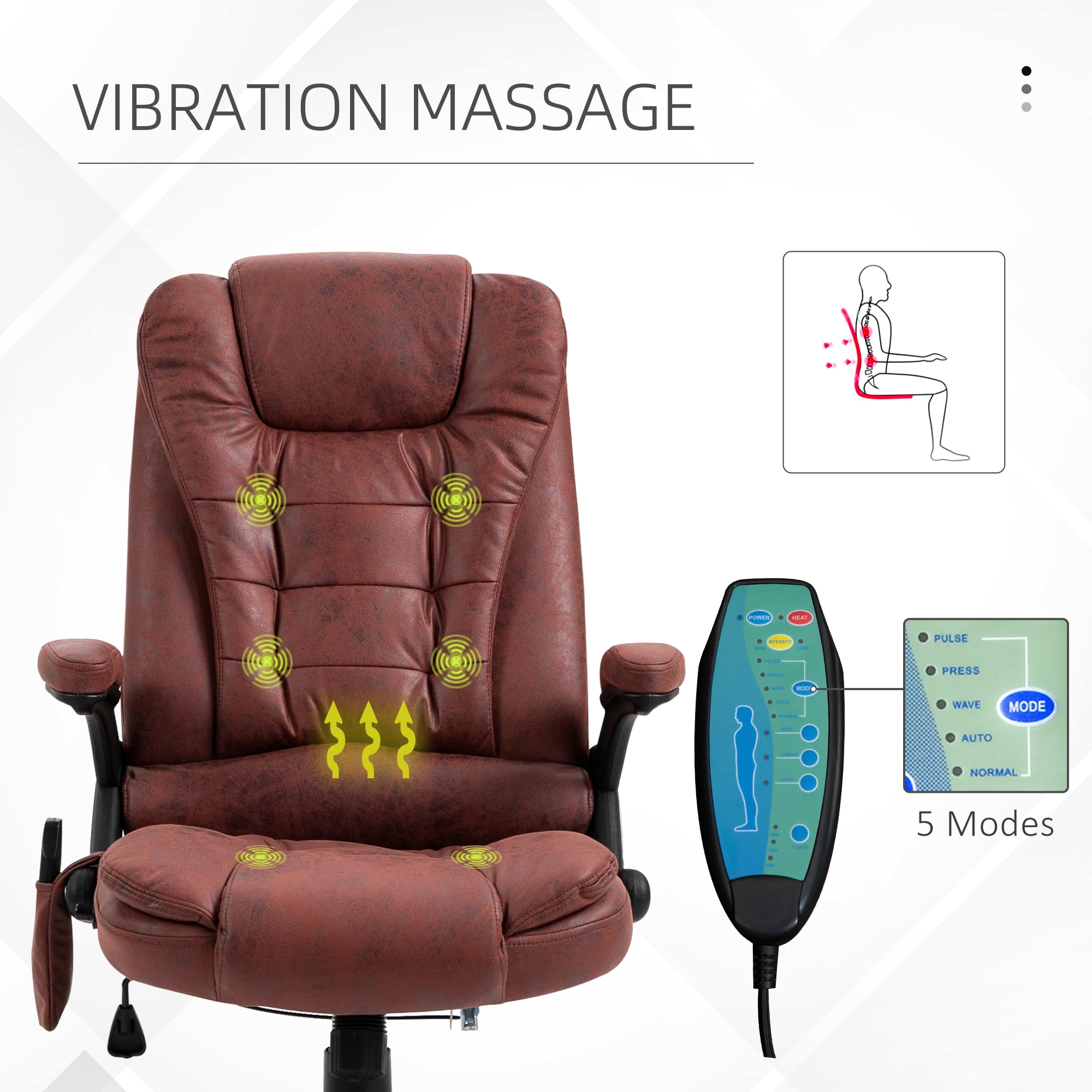 Vinsetto 6 Point Vibration Massage Office Chair with Heat, High Back Executive Office Chair with Padded Armrests, Microfiber Reclining Computer Chair, Red