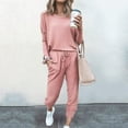 thumbnail image 2 of Amtdh Sweatsuits for Womens Solid Color Long Sleeve Pullover Tops with Drawstring Jogging Pants Set Women's Two-piece Comfortable Home Pajamas Casual Plus Size Ladies Trendy Outfits Pink XL, 2 of 9