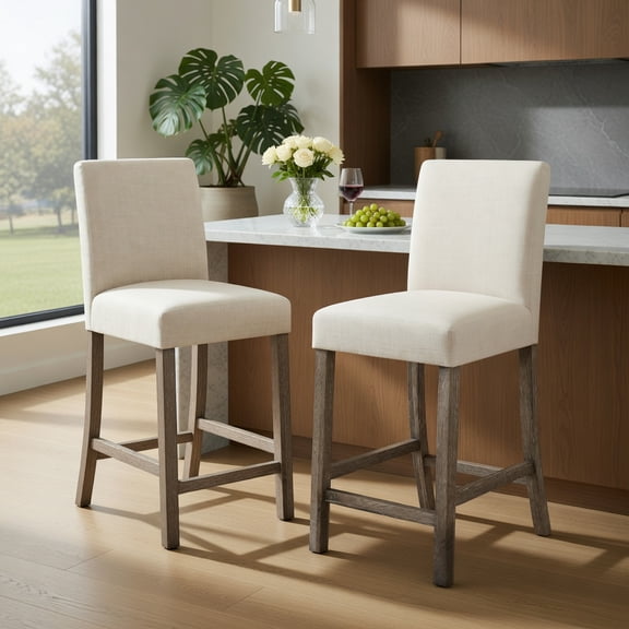 Topcobe Counter Height Bar Stools Set of 2 with Back and Footrest, Modern Furniture for Indoor-Beige