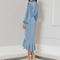 thumbnail image 2 of IDOPIP Women's Elegant Long Sleeve Satin Dress Mock Neck Elastic Waist Cocktail Party Maxi Dress, 2 of 7