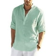 thumbnail image 1 of xiaxaixu Men's Spring Autumn Casual Shirt Solid Color Long Sleeve Stand Collar Button Tops, 1 of 9