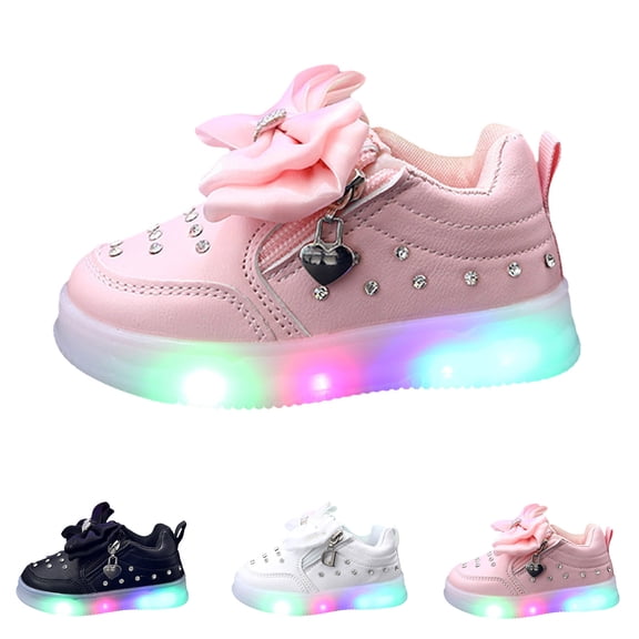 Dakaela Boys Girls Light up Shoes Toddler Baby LED High Top Sneakers 12-18 Months 3T 4T 5T Bowknot Walking Ankle Boots Black 5