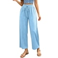thumbnail image 2 of Utoimkio Women's Textured Crinkled Cropped Wide Leg Pants Drawstring Elastic High Waist Lightweight Straight Ankle Trousers with Side Pockets for Summer Beach Daily Walking, 2 of 7