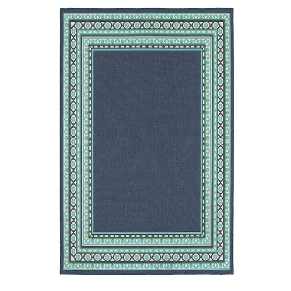 Oriental Weavers Meridian Indoor/Outdoor Rug - 9650B - 7'10" Round - in Navy/ Green - Vintage Inspired, Water, Stain and Fade Resistant, Hose Clean, Patio, Outdoor Living Area Rug