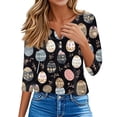 thumbnail image 4 of OIOLOYJM Womens Easter Tops 2026 Cute Bunny Graphic Henley Shirts Happy Button V Neck 3/4 Length Sleeve T-Shirt Spring Fashion Clothes Black M, 4 of 6