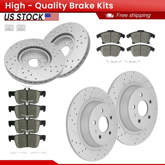 ACB ZONE Front Rear Brake Kits for 2013-2019 Ford Fusion 2013-2016 Lincoln MKZ, Drilled Slotted Disc Brake Rotors and Ceramic Brake Pads