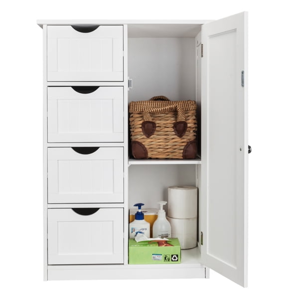 Single Door Bathroom Storage Cabinet with 4 Drawers, White