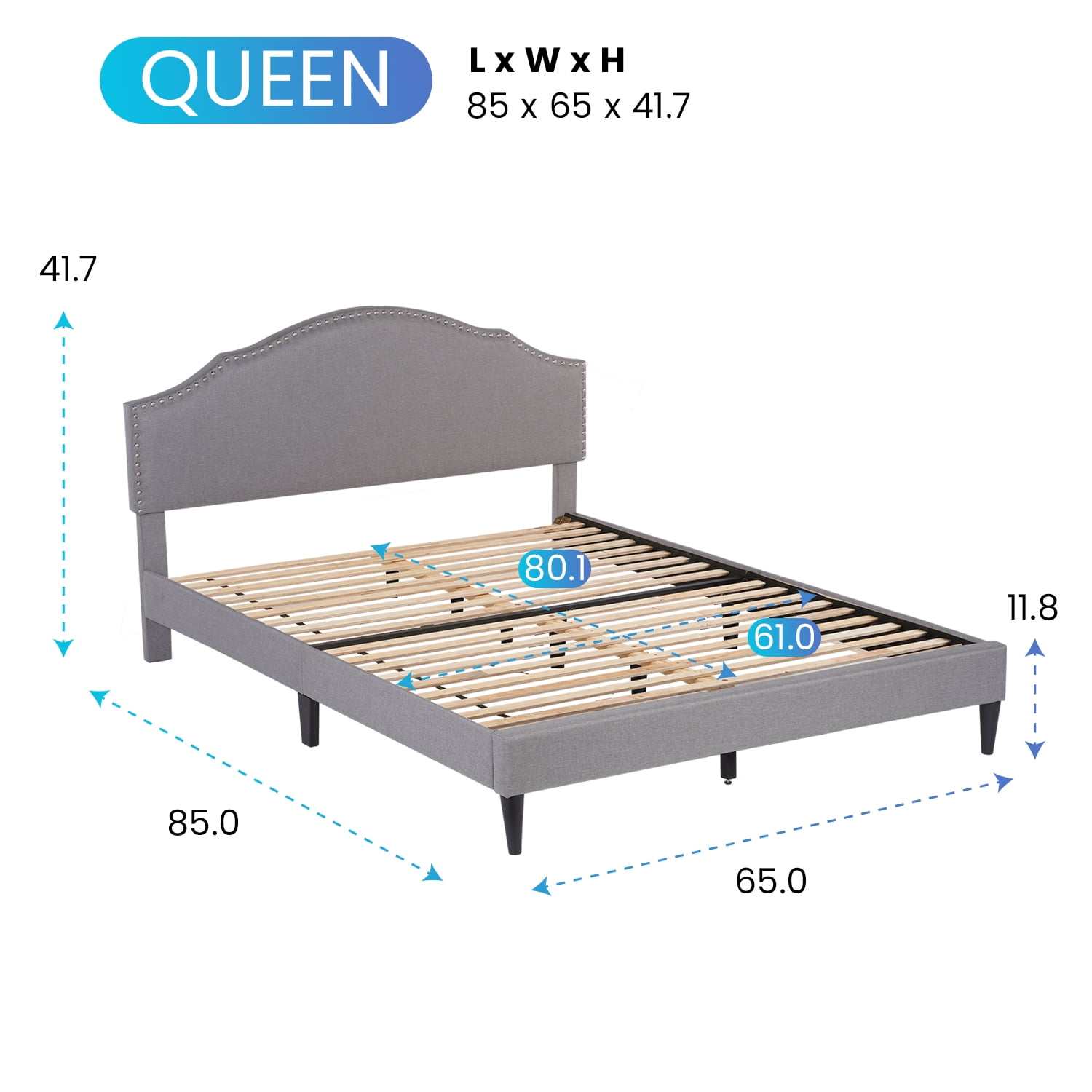 PayLessHere Bed Frame Mattress Foundation with Fabric Upholstered Headboard(Queen)