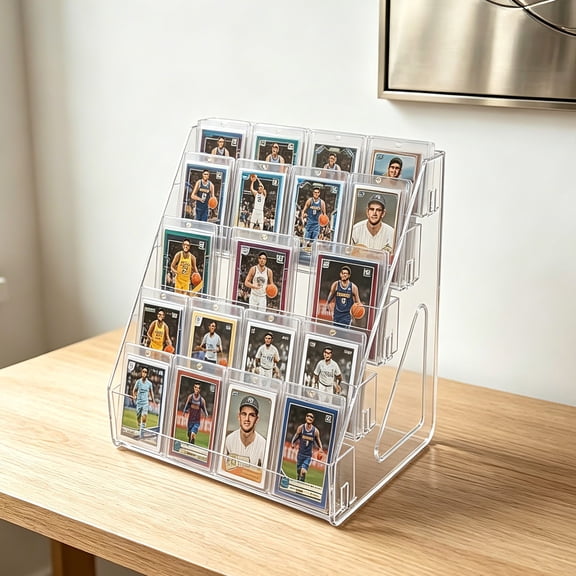 Gallickan 5-Tier Clear Acrylic Card Display Stand, Desktop Trading Card Organizer Holder, Transparent Stepped Shelf for Collectible Business Cards, 11.8x8.5x13in