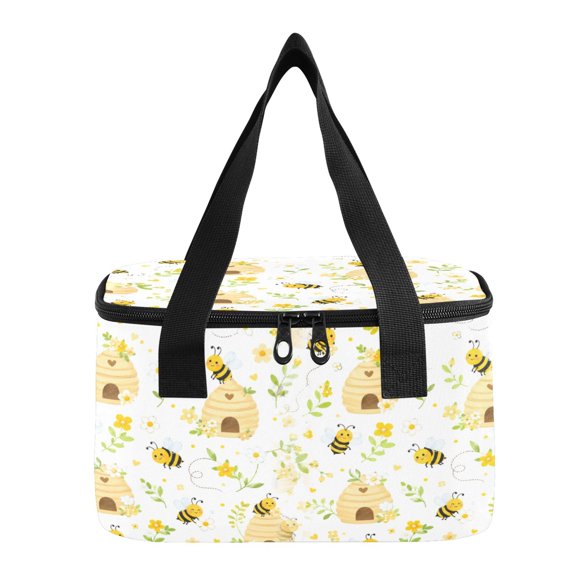 6L Insulated Lunch Bag Square Handheld Cooler Tote Sweet Honey Bee Pattern Reusable Thermal Bag with Polyester & Aluminum Lining for Work Picnic Travel