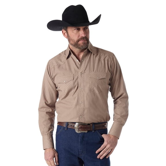 Wrangler Men's Long Sleeve Western Snap Dobby Striped Shirt