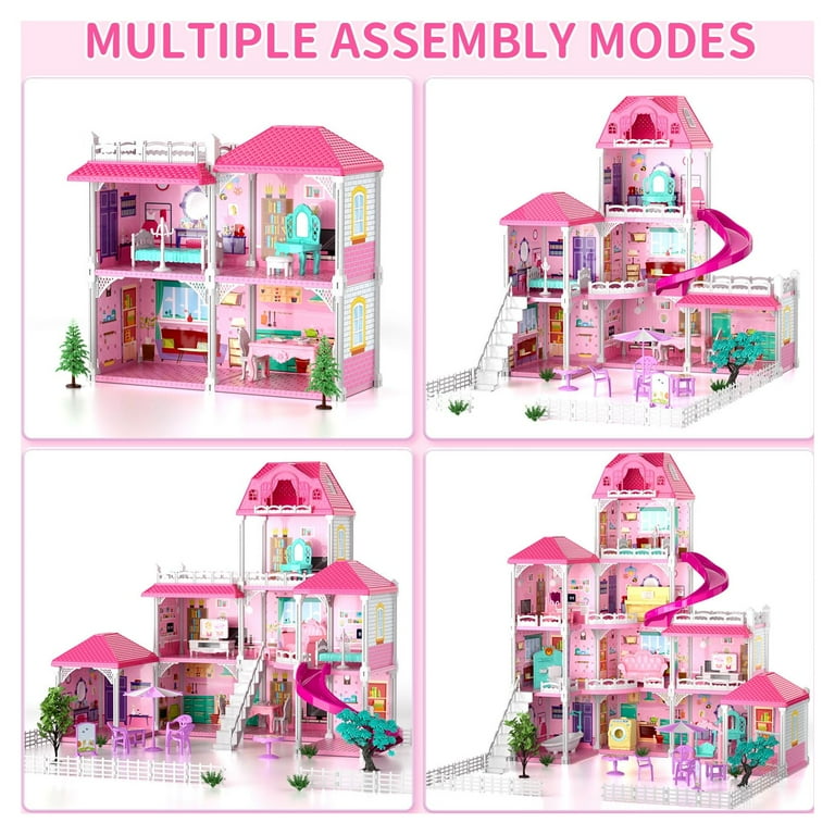 Pink Doll House Diy Kit Pretend Play Building Home Educational Toys for Girls Children for Girls Boys Age 3