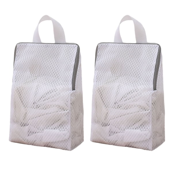 Bolsa de malla para lavar ropa interior, plegable, con asa y cremallera, ideal para viajes.