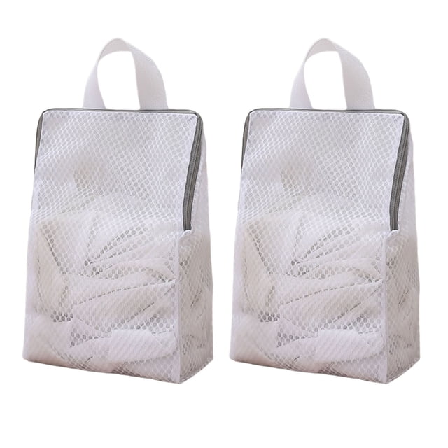 Bolsa de malla para lavar ropa interior, plegable, con asa y cremallera, ideal para viajes.