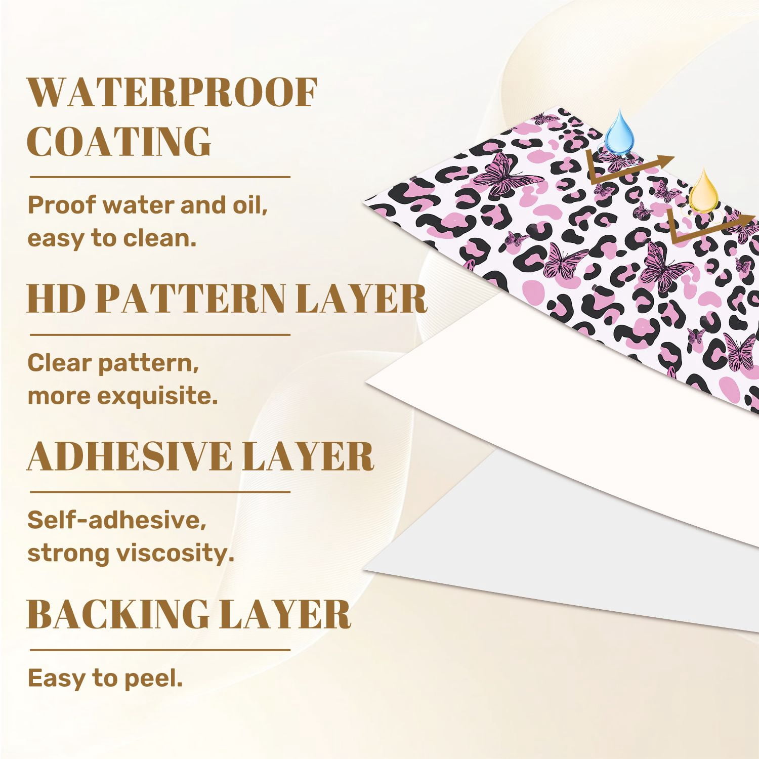Peel and Stick Wallpaper Pink Black Leopard Print Pink Butterflies Botanical Wall Mural 17.7in x 9.8ft Self Adhesive Removable Wall Paper Renter Friendly Wallpaper for Nursery Bedroom Cabinets