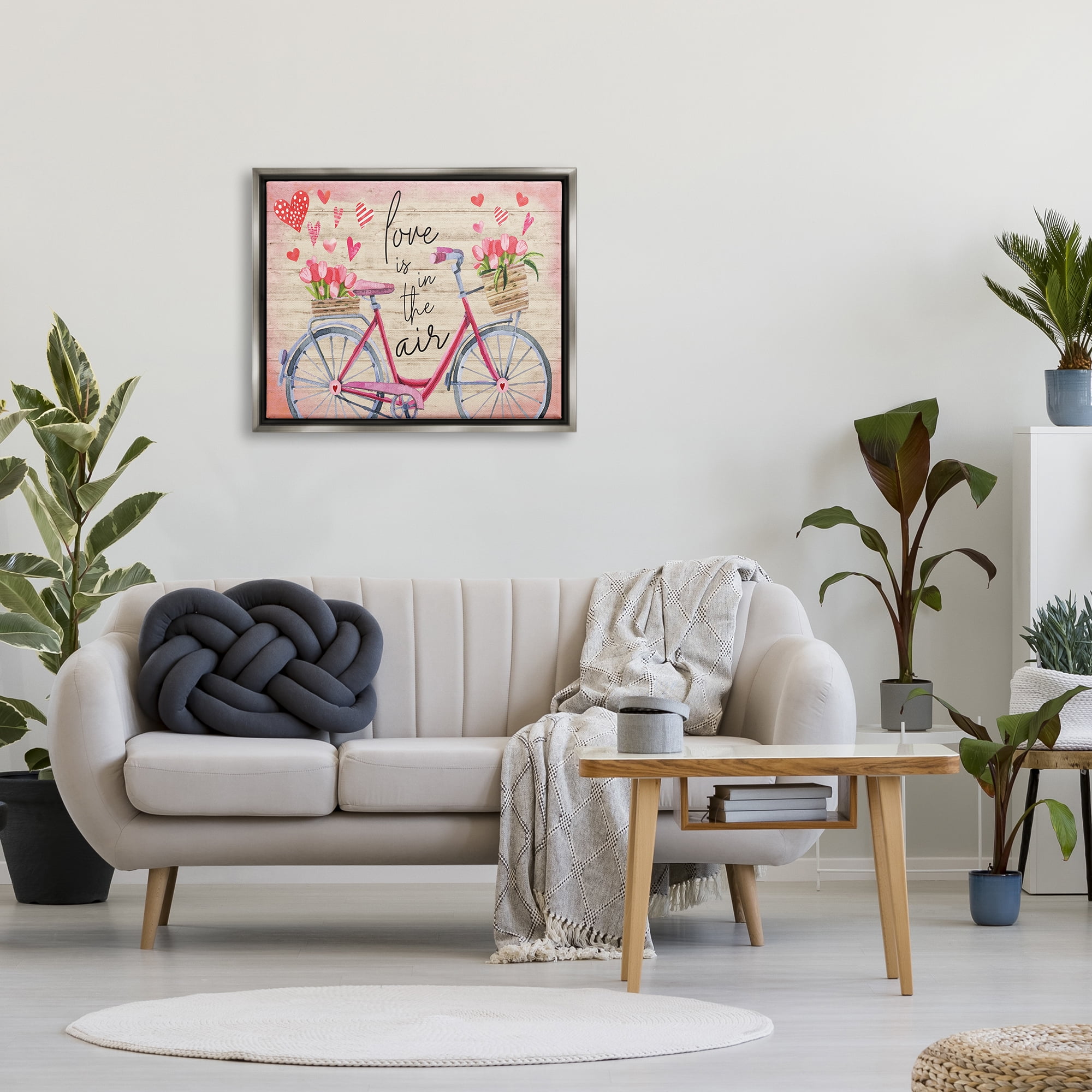 Stupell Love In The Air Tulip Bike Basket Holiday Painting Gray Floater Framed Art Print Wall Art