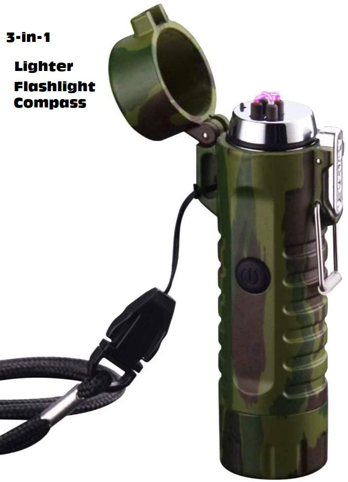 Plasma Lighter Double Arc Lighter USB Rechargeable Lighter with LED Flashligh Waterproof Windproof Camping Travel Lighter