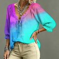 thumbnail image 4 of Womens Polka Dot Lace Up Blouses Women's V-Neck Abstract Geometric Print Flowy Summer Ruffe Shirt, 4 of 5