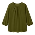 thumbnail image 5 of SSZMDLB Women Round Neck 3/4 Sleeve Pleated Blouse Casual Basic Summer Tops Fashion Tee Shirt Comfy Vacation Outfits Work Clothes, Green 2XL, 5 of 9