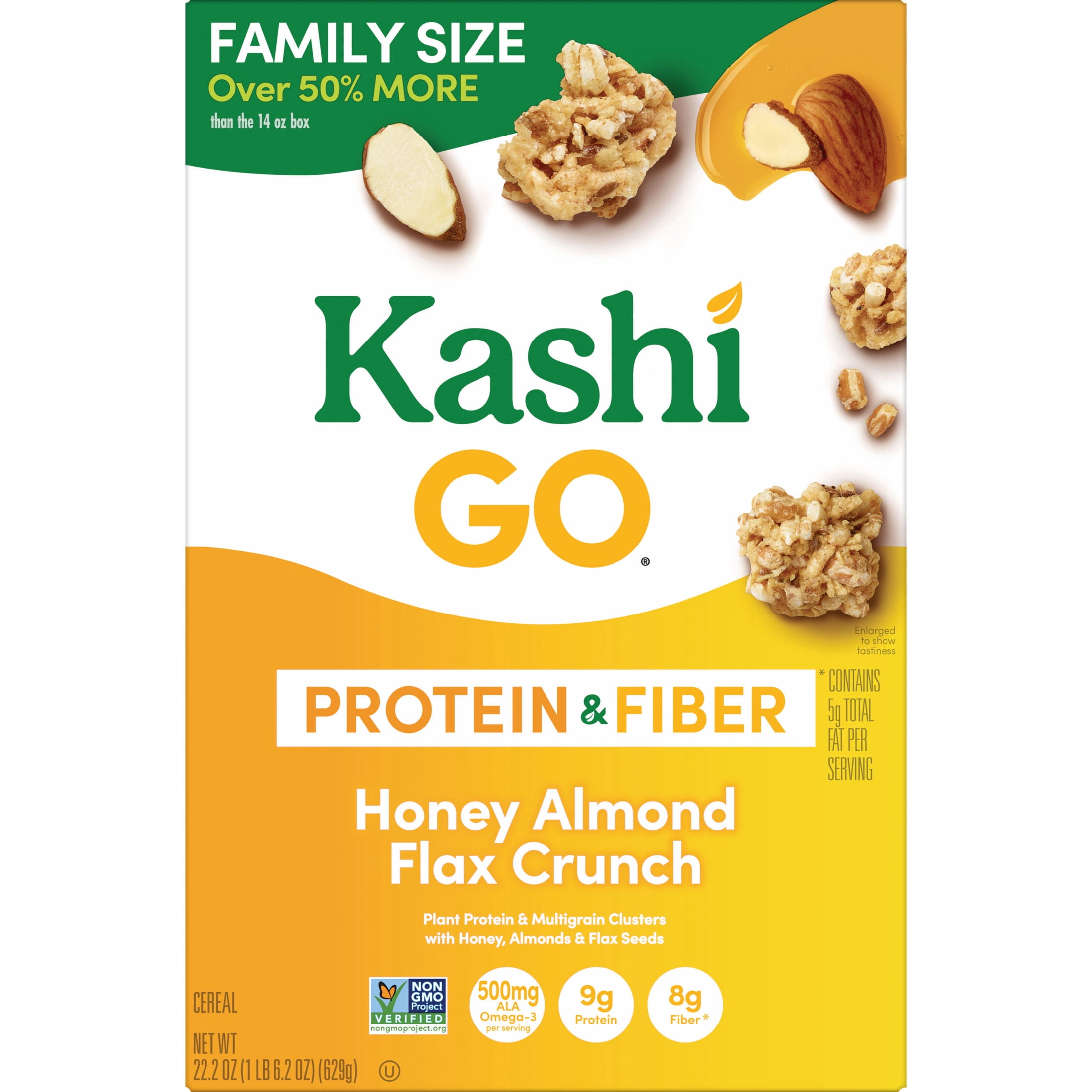 (3 pack) Kashi GO Honey Almond Flax Crunch Breakfast Cereal, Vegetarian Protein, Family Size, 22.2 oz