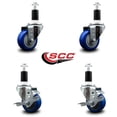 thumbnail image 2 of 3 Inch Blue Poly Wheel Swivel 1-3/8 Inch Expanding Stem Caster Set 2 Brakes SCC, 2 of 2