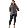 thumbnail image 3 of DARING DIVA Women's Plus Glitter 3/4 Sleeve Sparkle Sequin Blouse 3X Black, 3 of 6
