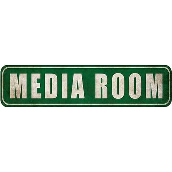Retro Tin Sign - Media Room Sign - Rustic Metal Street Sign or Door Name Plate Plaque, 4"x16"